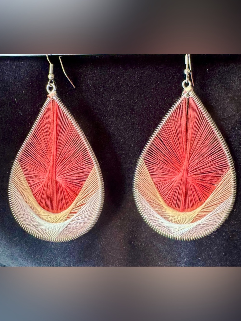 Threadwork Teardrop Earrings in Rust & Cream - Picture 3 of 7